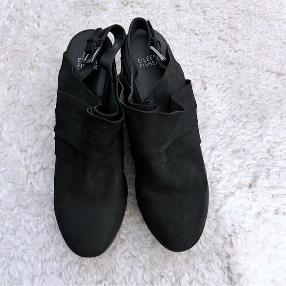 EILEEN FISHER  Black Suede Closed Toe Mules Platform Chunky Women's Size 10 - Picture 4 of 8